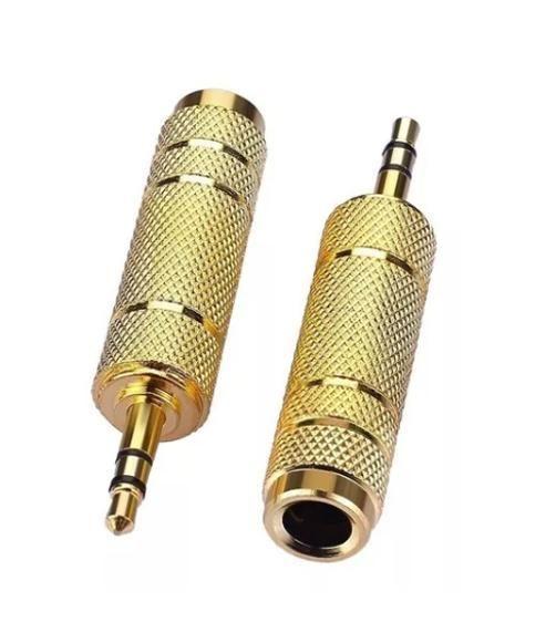 Imagem de Adaptador P10 Fêmea para P2 Macho Estéreo Metal Dourado