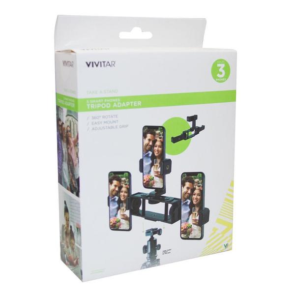 Adaptador para encaixe de três Smartphones em Tripé - VIVITAR Imagem de Adaptador para encaixe de três Smartphones em Tripé
