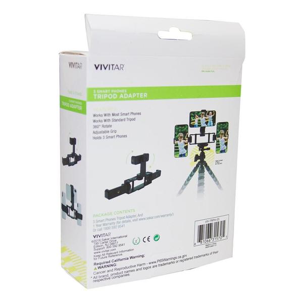 Adaptador para encaixe de três Smartphones em Tripé - VIVITAR Imagem de Adaptador para encaixe de três Smartphones em Tripé