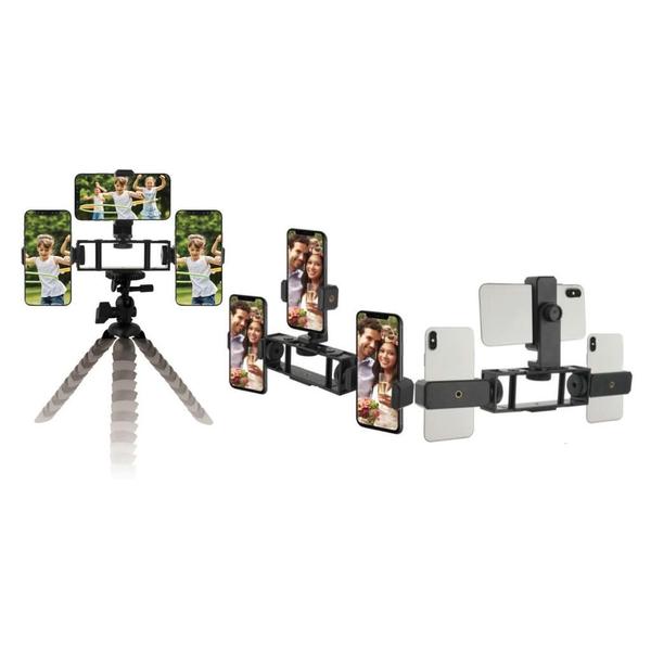 Adaptador para encaixe de três Smartphones em Tripé - VIVITAR Imagem de Adaptador para encaixe de três Smartphones em Tripé