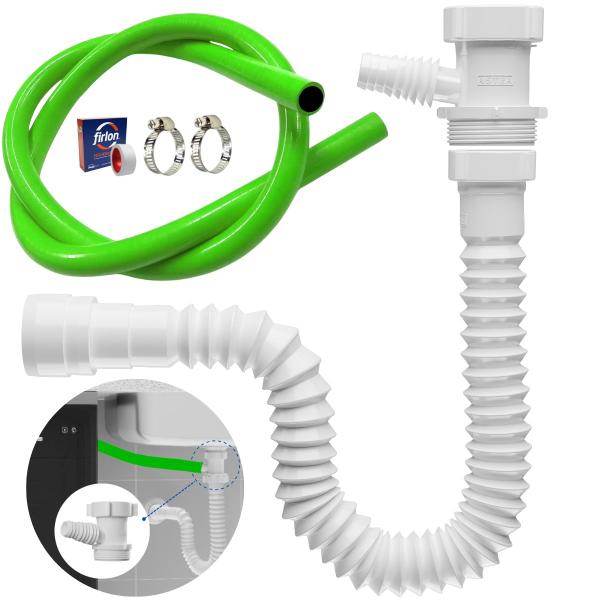 Imagem de Adaptador Para Máquina de Lavar Louça + Mangueira + Sifão Sanfonado Universal + Abraçadeira 1" + Fita Veda Rosca