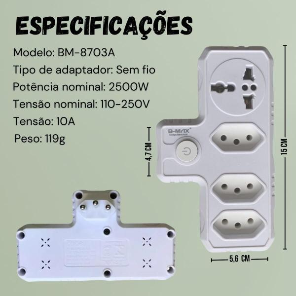 Imagem de Adaptador Para Tomada Benjamin 4 Em 1 Com Sem Fio (Bm-8703A)