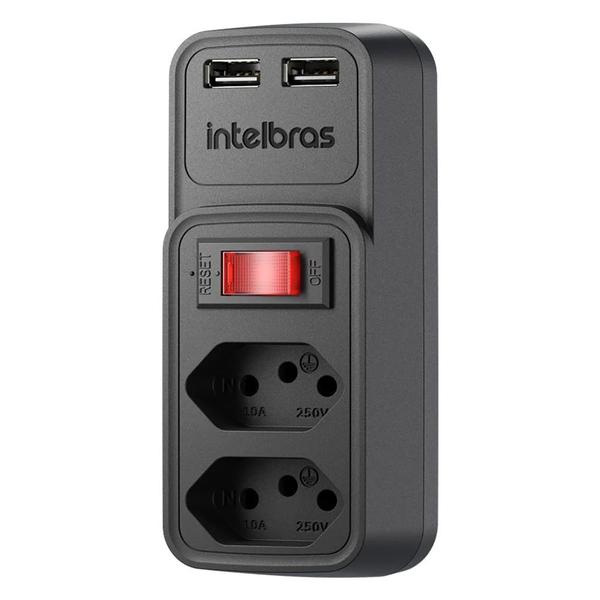 Imagem de Adaptador para tomada com carregador USB, Preto, EAC 202, Intelbras