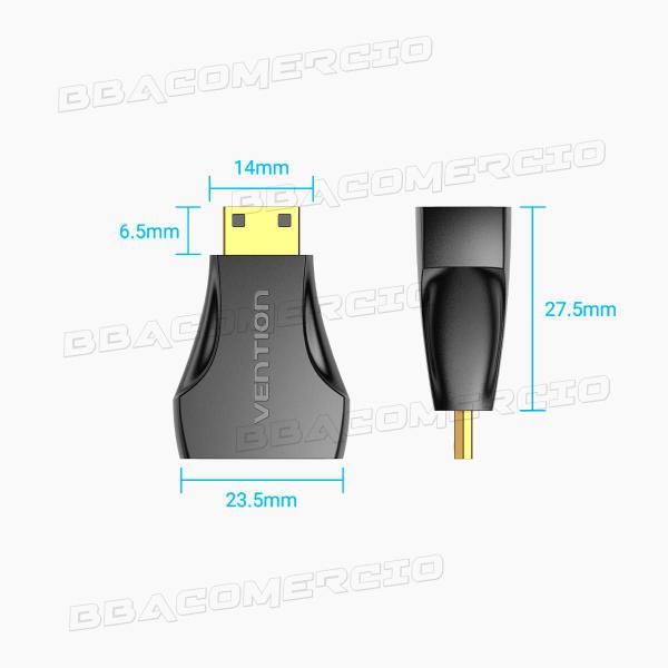 Imagem de Adaptador Plug Mini Hdmi Para Hdmi Fêmea 4K Banhado Ouro