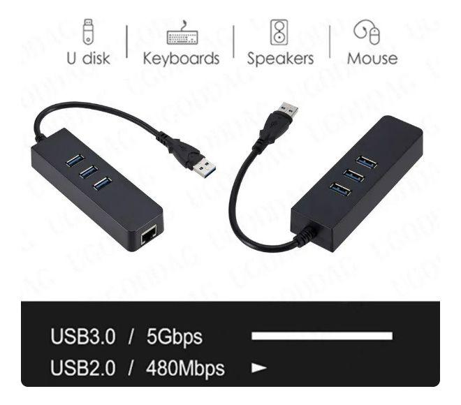 Imagem de Adaptador Rede Rj45 Ethernet Lan + Hub Com 3 Portas Usb 3.0