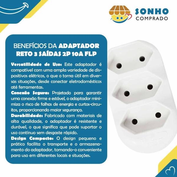 Imagem de Adaptador reto 3 saídas 2P 10A branco 1202053 FLP