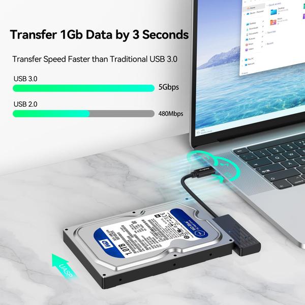 Imagem de Adaptador SATA para USB-C CLAVOOP para transferência de dados SSD de 2,5 polegadas