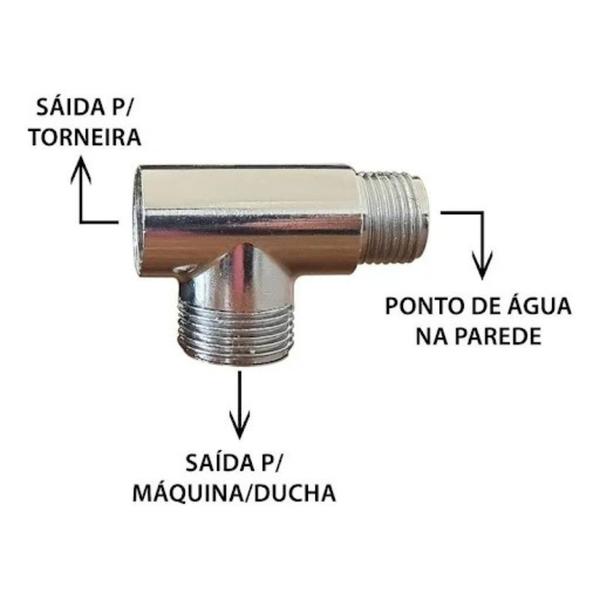 Imagem de Adaptador Tee T Maquina Lavar Tanque 1/2 x 1/2 Metal Cromado