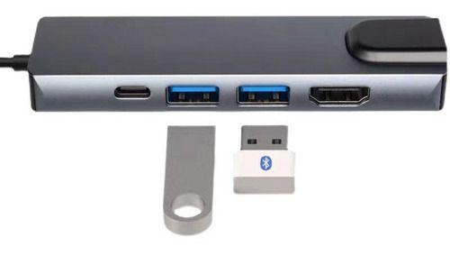 Imagem de Adaptador Tipo C 5 Em 1 Lan 1000mb Rj45 Usb 3.0 4k Hdmi Pd