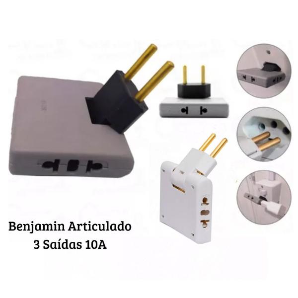 Imagem de Adaptador Tomada Benjamin Dobrável Articulável NBR1045