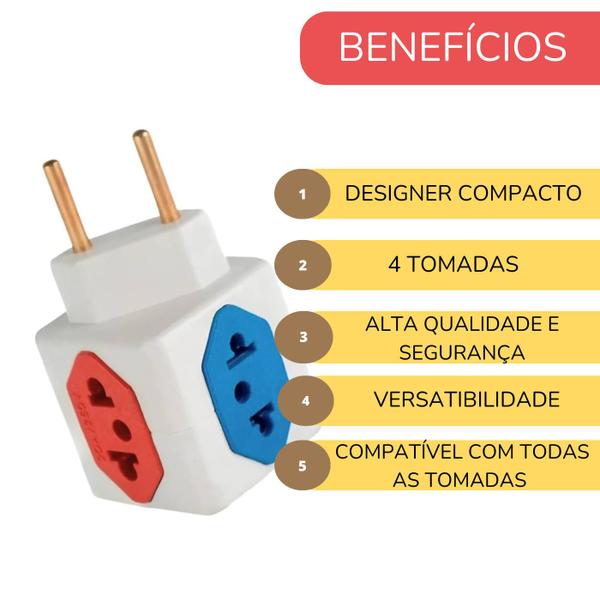 Imagem de Adaptador Tomada Cubo 4 Entradas Benjamin 10 A Dado tomadas