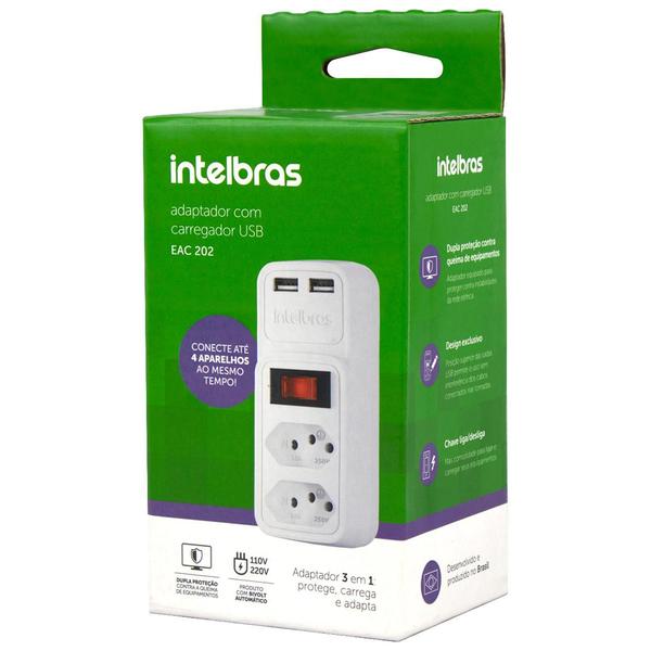 Imagem de Adaptador Tomada Dupla Usb Carregador Intelbras Eac 202 Extensão Elétrica Bivolt Branca