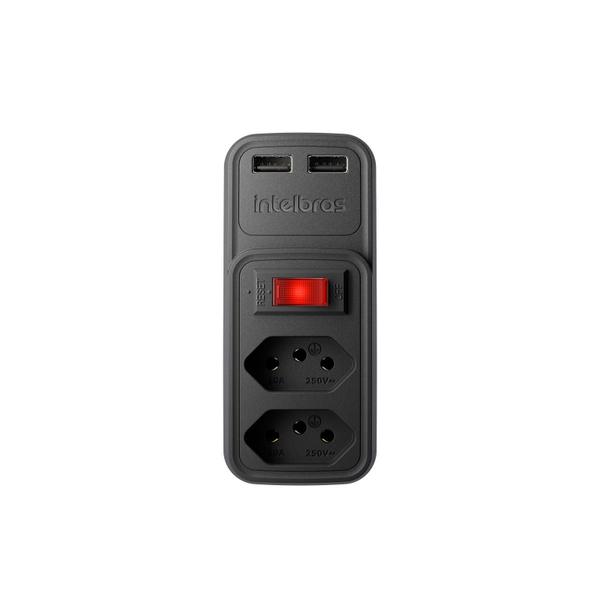 Imagem de Adaptador Tomada Dupla Usb Carregador Intelbras Eac 202 Extensão Elétrica Bivolt Preto