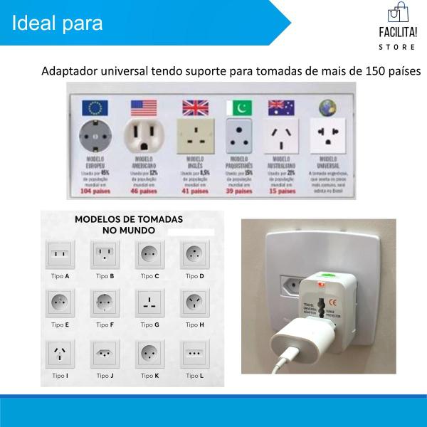 Imagem de Adaptador Tomada Universal Internacional Eua Europa Asia e America 110v/220v