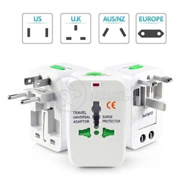 Imagem de Adaptador Tomada Universal Padrão 150 Países Uk Europa EUA Asia Viagem Bivolt 110/220 Bivolt AIO