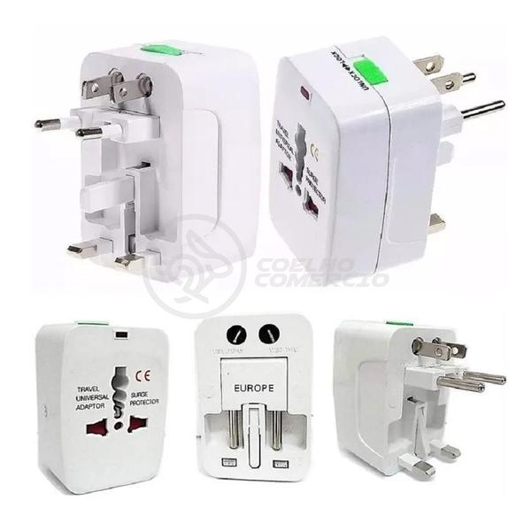 Imagem de Adaptador Tomada Universal Padrão 150 Países Uk Europa EUA Asia Viagem Bivolt 110/220 Bivolt AIO