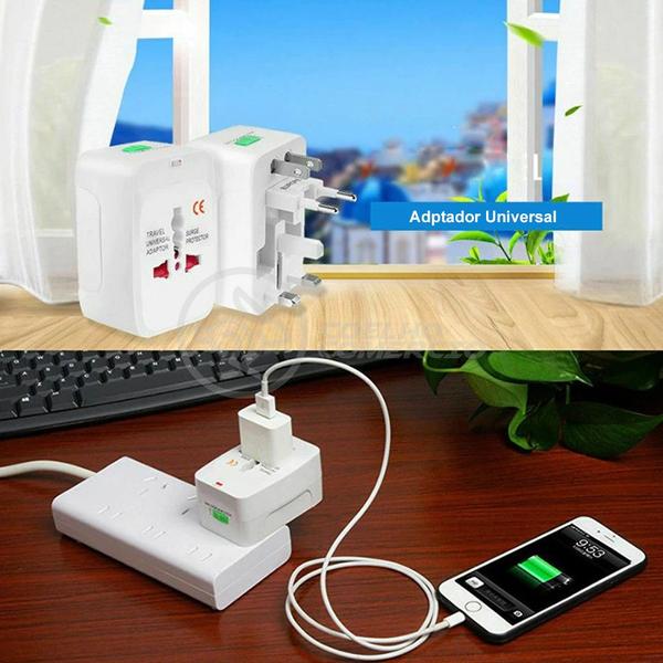 Imagem de Adaptador Tomada Universal Padrão 150 Países Uk Europa EUA Asia Viagem Bivolt 110/220 Bivolt AIO