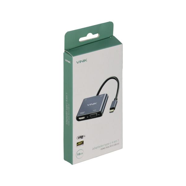 Adaptador Type C 4-em-1 Para Hdmi Vga Pd E Usb 3.0 Vinik - At41vn Imagem de Adaptador Type C 4-em-1 Para Hdmi Vga Pd E Usb 3.0 Vinik - At41vn