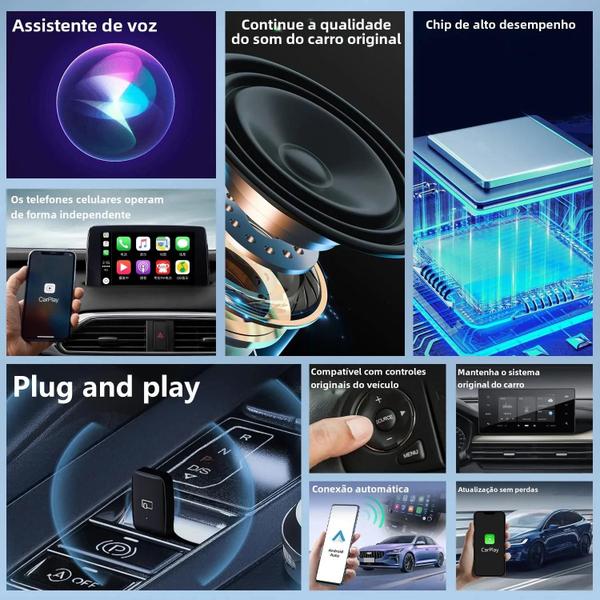 Imagem de Adaptador Universal Mini CarPlay e Android Auto - Com Fio e Sem Fio (WiFi 5GHz) - Tipo-C e USB