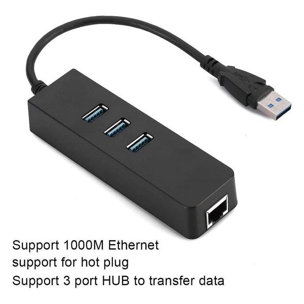 Imagem de Adaptador USB 3.0 Ethernet, Hub USB 3.0 4x1 com RJ45 1000