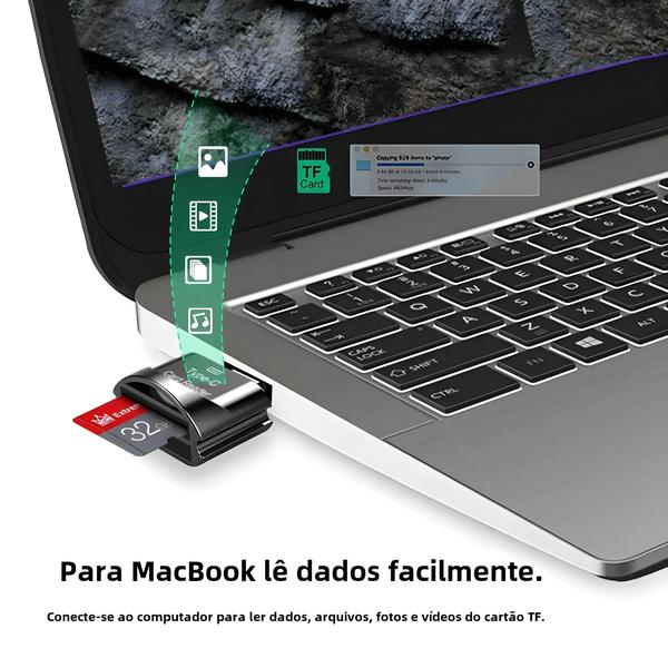 Imagem de Adaptador USB 3.0 Tipo C para iPhone, Samsung e Xiaomi - Leitor de Cartões Mini e Micro