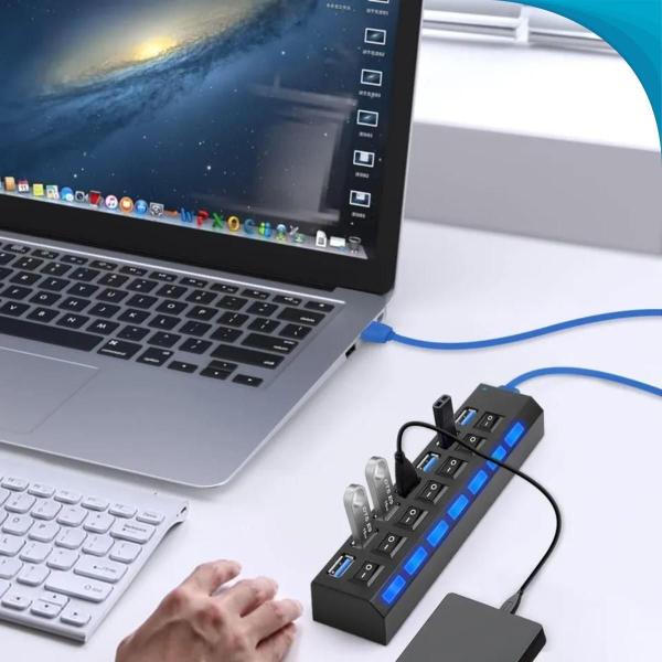Adaptador Usb 7 Portas Para Notebook E Hd - Blackwatch Imagem de Adaptador Usb 7 Portas Para Notebook E Hd