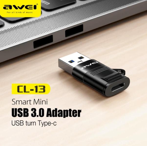 Imagem de Adaptador Usb-a Para Usb-c Conversor Compacto Awei Preto