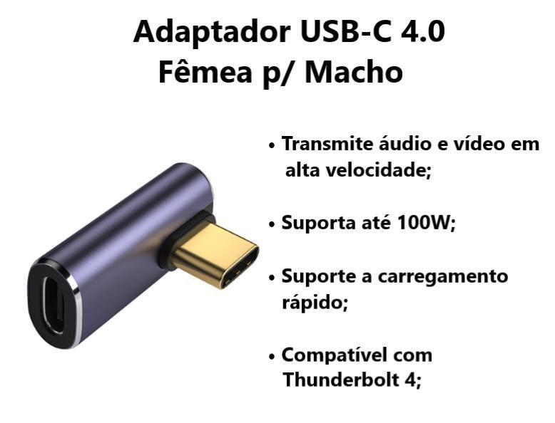 Imagem de Adaptador USB-C 4.0 40gbps Macho para Fêmea Áudio Vídeo