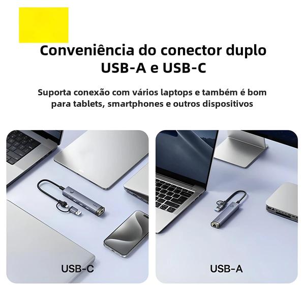 Adaptador USB-C 4 em 1 para Macbook - Hub com Ethernet Gigabit Imagem de Adaptador USB-C 4 em 1 para Macbook - Hub com Ethernet Gigabit