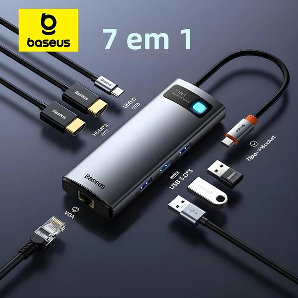 Imagem de Adaptador USB-C 9 em 1 - HDMI, VGA, USB 3.0, RJ45, Leitor de Cartão SD para Macbook Pro/Air