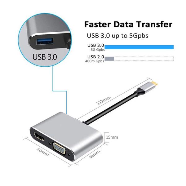 Imagem de Adaptador usb-c a 4k, compatível com vga, usb, hdmi