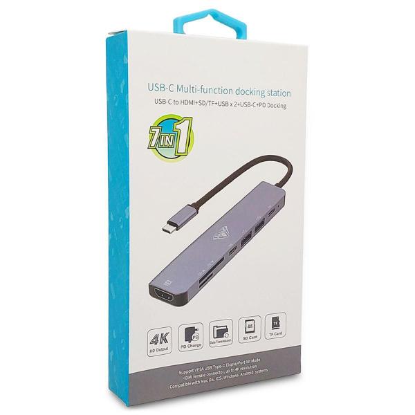 Imagem de Adaptador USB-C Aula UC-902, 7 em 1 HDMI + USB2.0 + PD