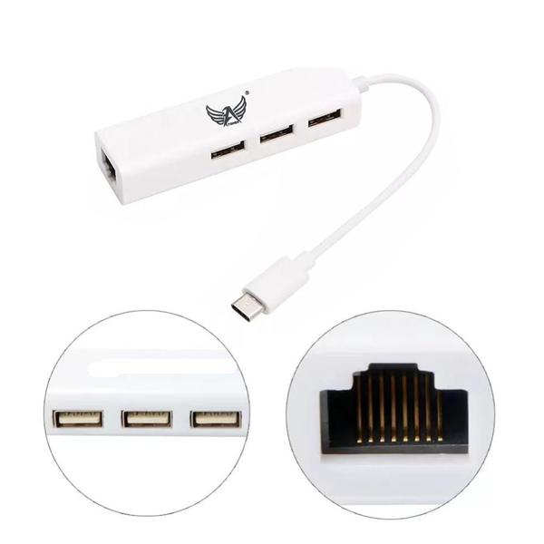 Imagem de Adaptador Usb-C Com 3 Saída Usb3.0 Rj45 P Notebook Au 012