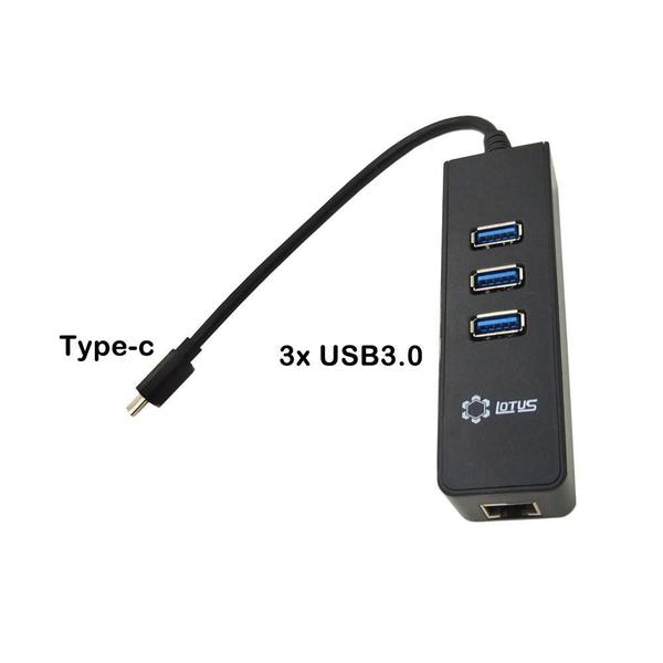 Imagem de Adaptador Usb-C Com 3 Saída Usb3.0 Rj45 P Notebook Lt-1168