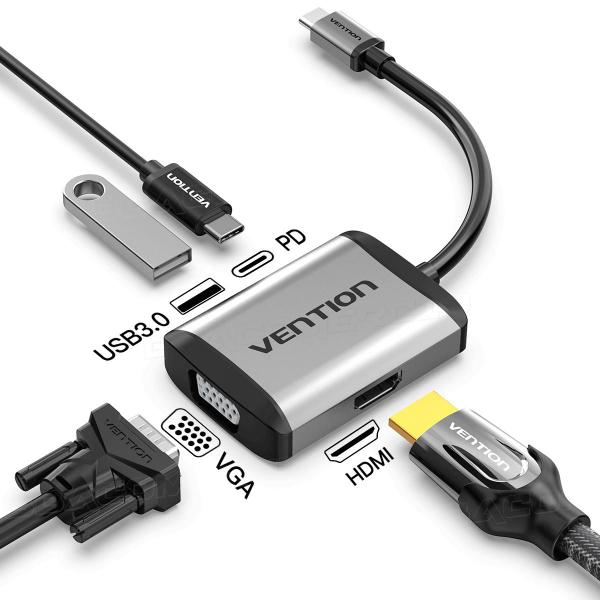 Imagem de Adaptador Usb C Hub 4 Em 1 Tipo C Para Hdmi Usb3.0 VGA PD