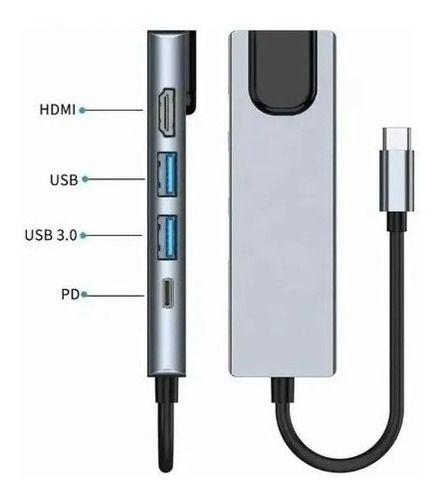 Imagem de Adaptador Usb C Hub 5 Em 1 Tipo C Para Hdmi Usb3.0 Rj45 Lan