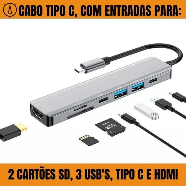 Adaptador Usb-C Hub 7 Em 1 - Hub Tipo C 7 Em 1 Imagem de Adaptador Usb-C Hub 7 Em 1