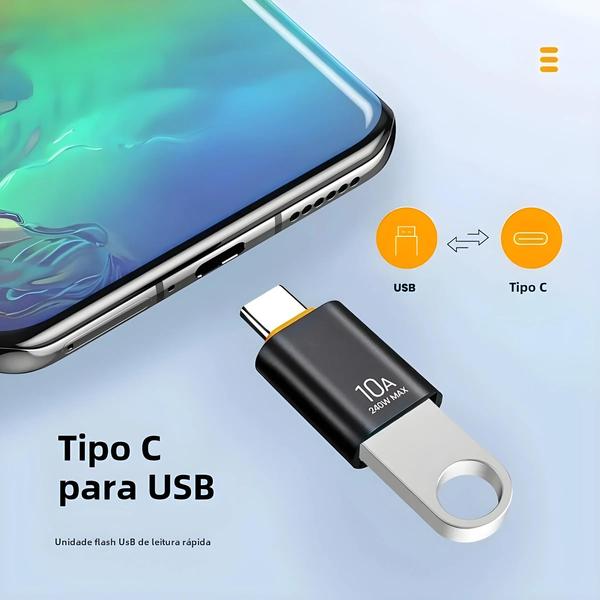 Imagem de Adaptador USB-C Macho para USB 3.0 Fêmea - Conversor OTG 10A para Transferência de Dados