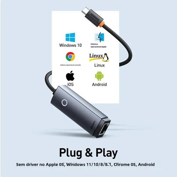 Adaptador USB-C para Ethernet Gigabit RJ45 - 1000/100 Mbps - Alumínio Imagem de Adaptador USB-C para Ethernet Gigabit RJ45 - 1000/100 Mbps - Alumínio