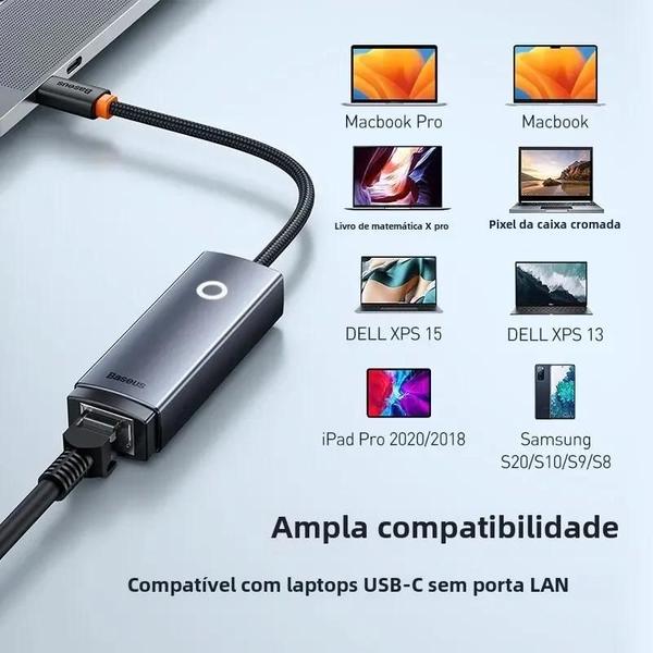 Adaptador USB-C para Ethernet Gigabit RJ45 - 1000/100 Mbps - Alumínio Imagem de Adaptador USB-C para Ethernet Gigabit RJ45 - 1000/100 Mbps - Alumínio