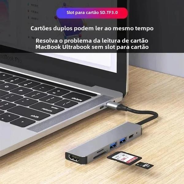 Imagem de Adaptador USB-C para Macbook - 4K HDMI, Thunderbolt 3, USB 3.0, Leitor de Cartões TF/SD e PD