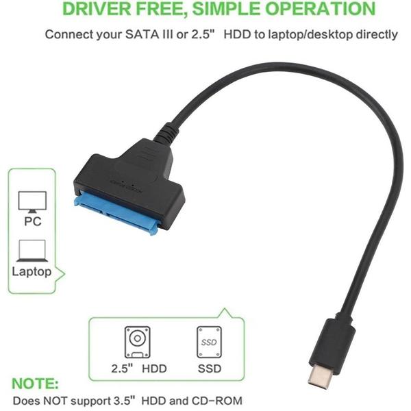 Imagem de Adaptador USB C para SATA, cabo USB 3.1 tipo C, suporta UASP 6Gbps