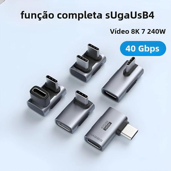 Imagem de Adaptador USB-C para USB-C 240W 40Gbps 8K 60Hz - Conversor 90 Graus para Macbook, iPhone 16 Pro e Tablets