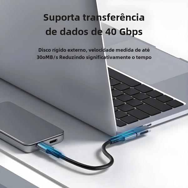 Imagem de Adaptador USB-C para USB-C 240W 40Gbps 8K 60Hz - Conversor 90 Graus para Macbook, iPhone 16 Pro e Tablets