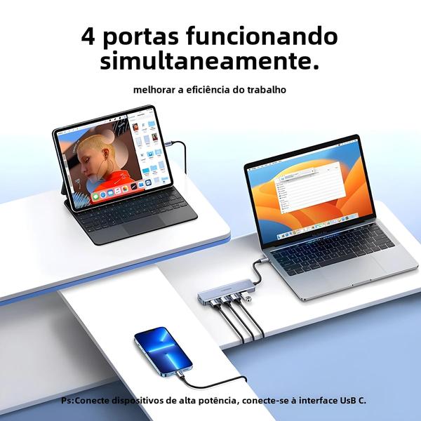 Adaptador USB-C Ugreen 4 Portas USB 3.0 - Compatível com Macbook, iPad Pro e Samsung Galaxy Imagem de Adaptador USB-C Ugreen 4 Portas USB 3.0 - Compatível com Macbook, iPad Pro e Samsung Galaxy