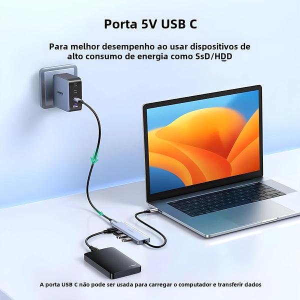 Adaptador USB-C Ugreen 4 Portas USB 3.0 - Compatível com Macbook, iPad Pro e Samsung Galaxy Imagem de Adaptador USB-C Ugreen 4 Portas USB 3.0 - Compatível com Macbook, iPad Pro e Samsung Galaxy