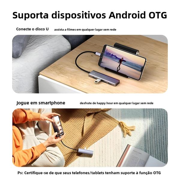 Imagem de Adaptador USB-C Ugreen 4 Portas USB 3.0 - Compatível com Macbook, iPad Pro e Samsung Galaxy