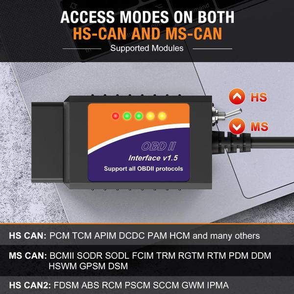 Imagem de Adaptador USB OBD2 OBDMONSTER ELM327 para Windows com MS CAN/HS CAN