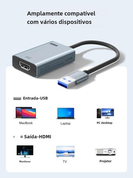 Imagem de Adaptador USB para HDMI 1080p Lemorele - Conversor de Vídeo para Placa Gráfica Externa