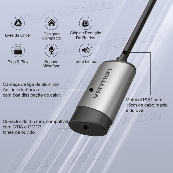 Imagem de Adaptador Usb Para P3 Fone Microfone Vention Placa Som 15cm